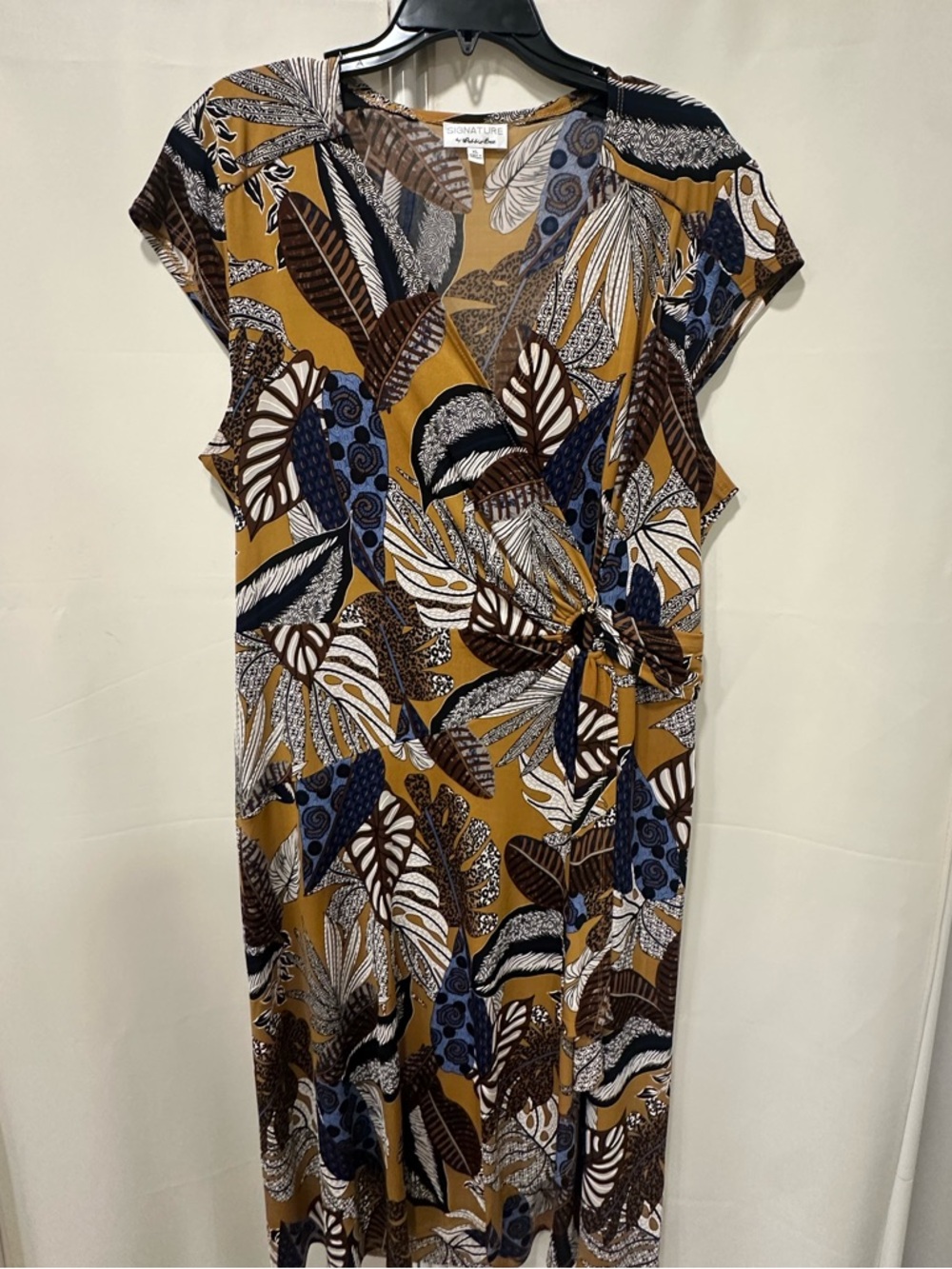 Robbie Bee Mustard Botanical Wrap Midi Dress